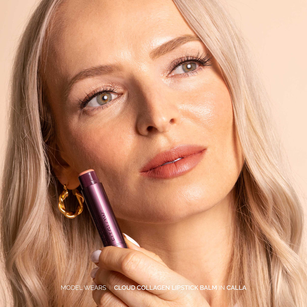 Fitglow Beauty-Cloud Collagen Lipstick + Cheek Matte Balm-Makeup-CloudCollagenLipstickBalm_model03_CALLA_B2B-The Detox Market | Calla - soft matte beige nude pink