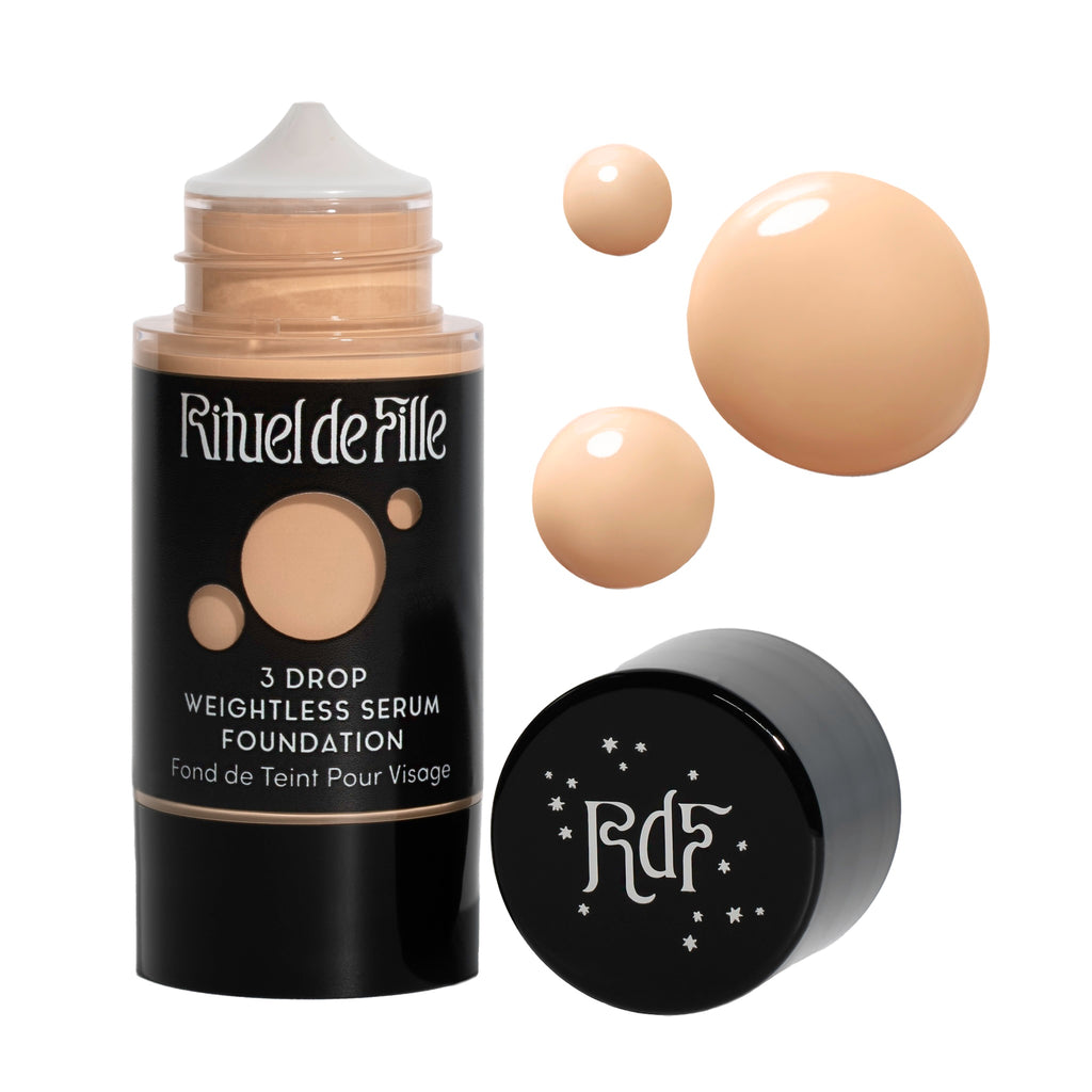 Rituel de Fille-3 Drop Weightless Serum Foundation-Makeup-DROP-125SwatchandBottleNoDropShadowSquare-The Detox Market | Potion 125 - Light shade for warm peach undertones