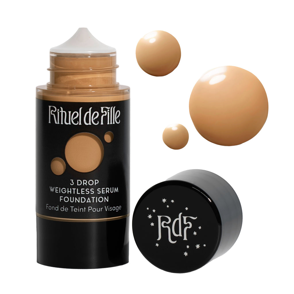 Rituel de Fille-3 Drop Weightless Serum Foundation-Makeup-DROP-150SwatchandBottleNoDropShadowSquare-The Detox Market | Potion 150 - Medium shade for gold to olive undertones