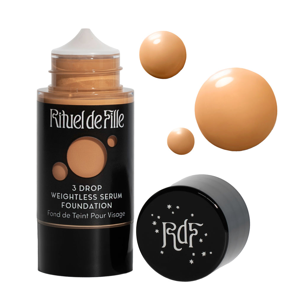 Rituel de Fille-3 Drop Weightless Serum Foundation-Makeup-DROP-155SwatchandBottleNoDropShadowSquare-The Detox Market | Potion 155 - Medium tan shade for warm gold to olive undertones