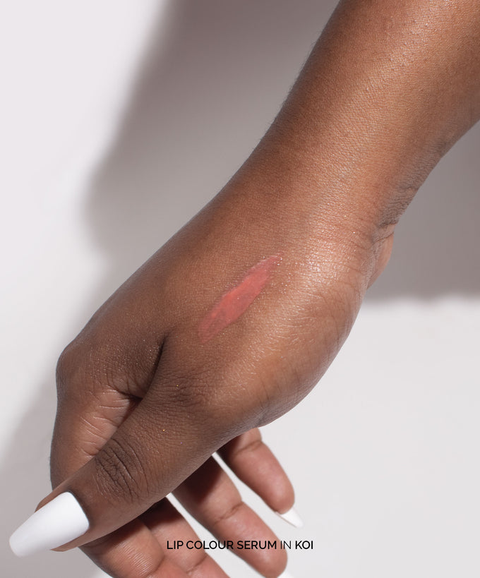 Fitglow Beauty-Lip Color Serum-Makeup-LipColourSerum_handswatch_koi_DTC-The Detox Market | Koi - Peach Spice Nude