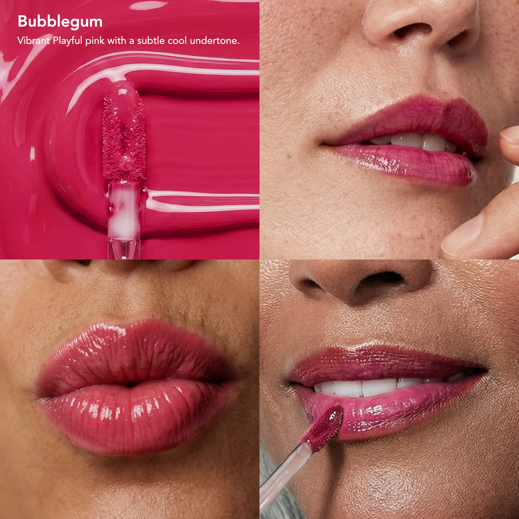 Odacite-Spf 40 Nourishing Lip Serum-Makeup-SPF40LipSerum_Bubblegum_ModelCollage-The Detox Market | Bubblegum - Vibrant playful pink with subtle cool undertones