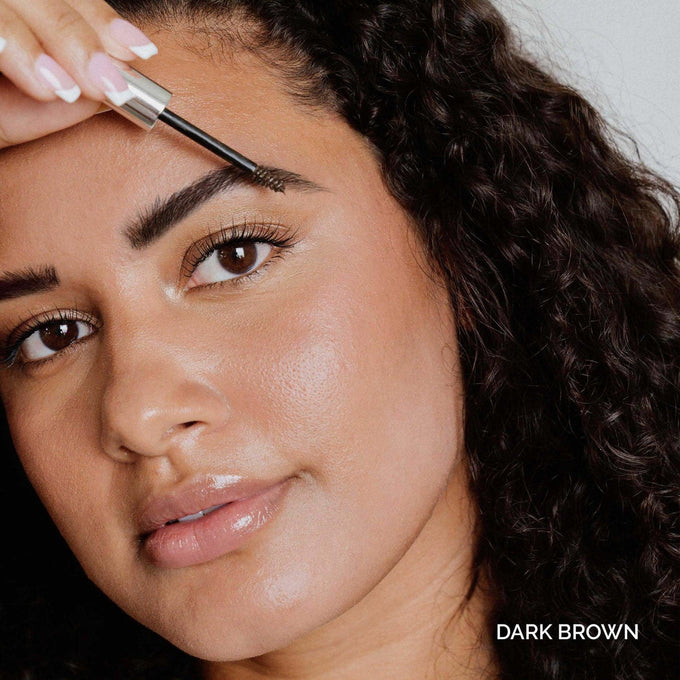 Protein Plant Brow Gel - Makeup - Fitglow Beauty - browgel_lifestyle_darkbrown - The Detox Market | Dark Brown