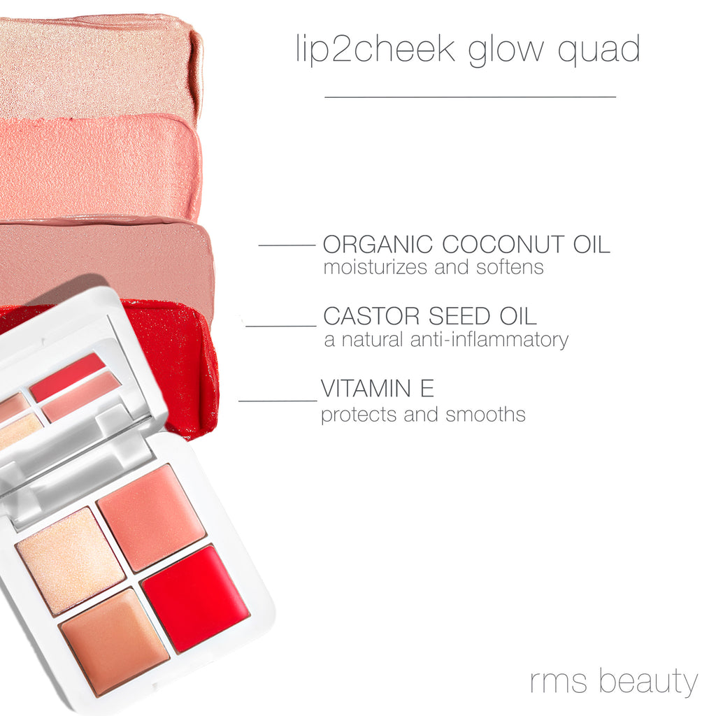 Lip2Cheek Glow Quad Mini - Makeup - RMS Beauty - RMS_MQ2_L2C_GLOW_QUAD_816248023059_INGREDIENTS - The Detox Market | 