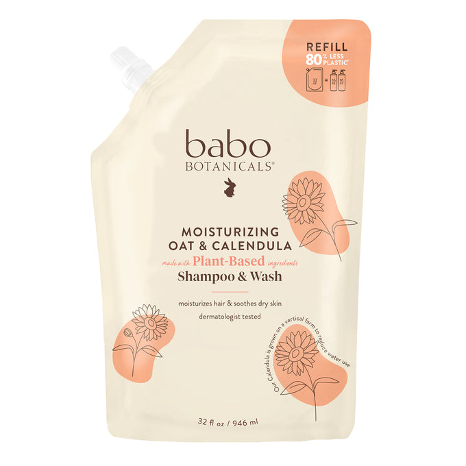 Babo Botanicals-Moisturizing Oat & Calendula Shampoo & Wash-Hair-8044-01-PCH_MoisturizingShampoo_32ozF-The Detox Market | 32 fl oz Refill