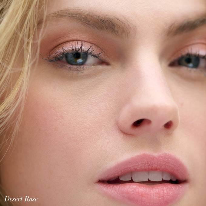 RMS Beauty-Cashmere Matte Eyelights-Makeup-CASHMERE-EYELIGHTS-DesertRose-MODEL-The Detox Market | Desert Rose - A soft vintage pink