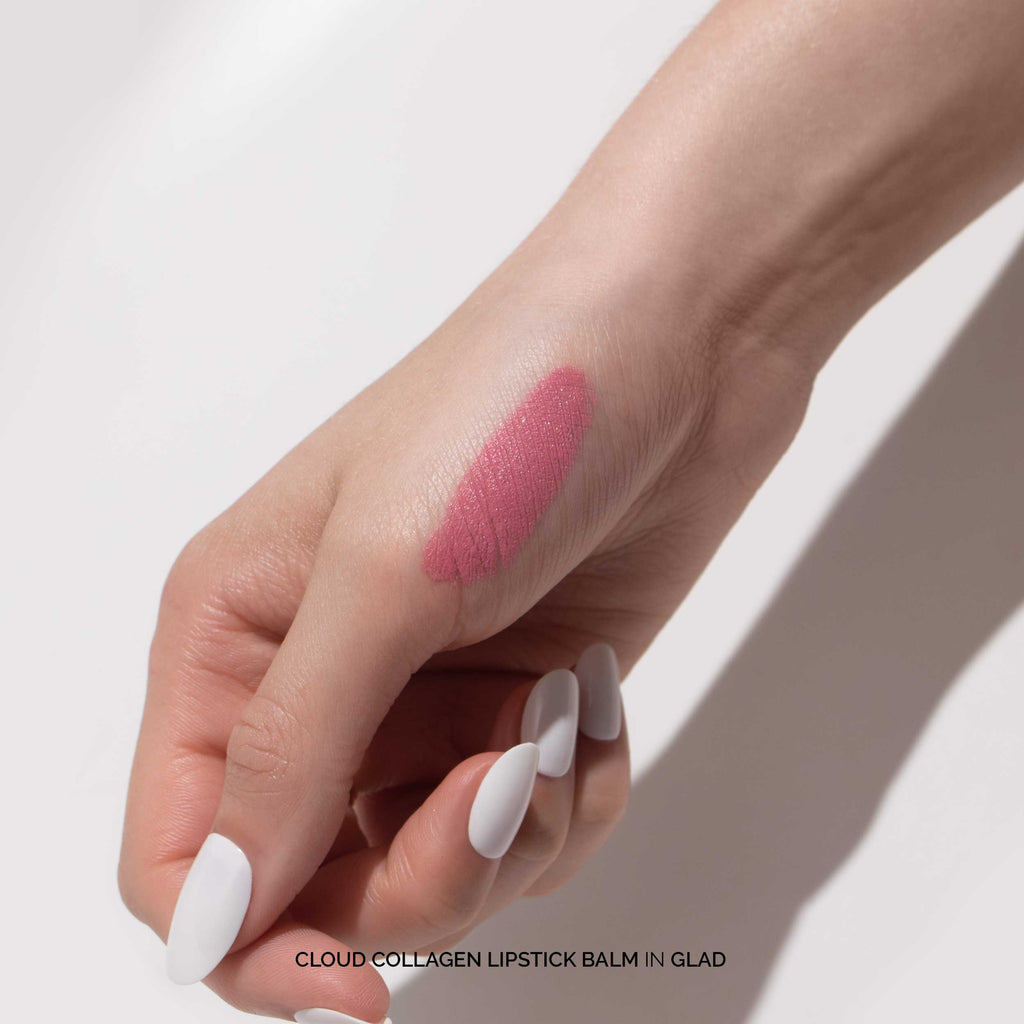 Fitglow Beauty-Cloud Collagen Lipstick + Cheek Matte Balm-Makeup-CloudCollagenLipstickBalm_glad_handswatch_B2B-The Detox Market | Glad - soft matte pale plum