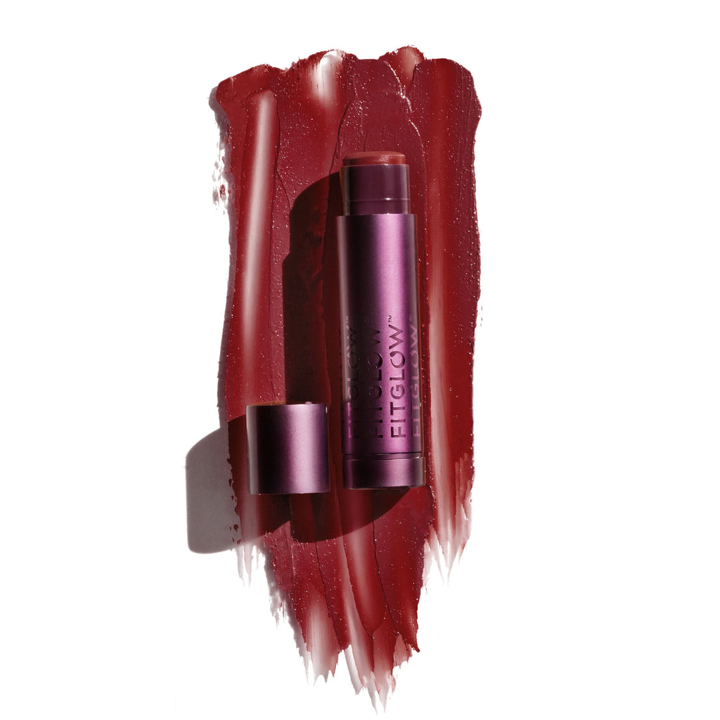 Fitglow Beauty-Cloud Collagen Lipstick + Cheek Matte Balm-Makeup-CloudCollagenLipstickBalm_ruby_swatch_B2B-The Detox Market | Ruby - soft matte red