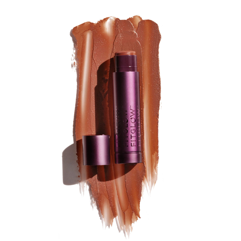 Fitglow Beauty-Cloud Collagen Lipstick + Cheek Matte Balm-Makeup-CloudCollagenLipstickBalm_spice_swatch_B2B-The Detox Market | Spice - soft matte rosewood brown