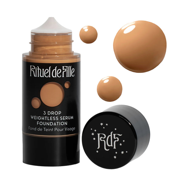 Rituel de Fille-3 Drop Weightless Serum Foundation-Makeup-DROP-160SwatchandBottleNoDropShadowSquare-The Detox Market | Potion 160 - Medium tan shade for neutral to olive undertones