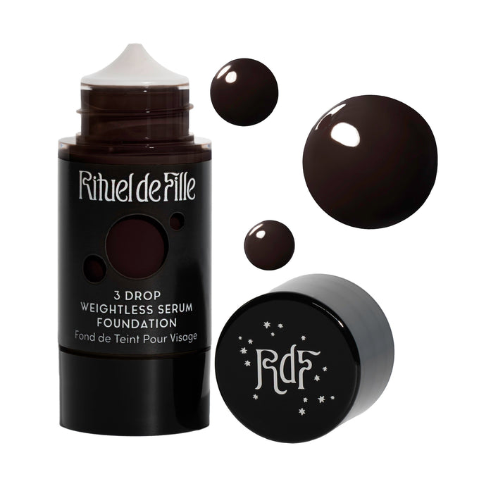 Rituel de Fille-3 Drop Weightless Serum Foundation-Makeup-DROP-210SwatchandBottleNoDropShadowSquare-The Detox Market | Potion 210 - Very deep shade for slightly warm neutral undertones