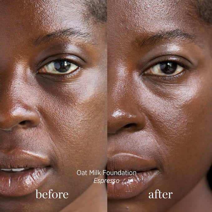 Ere Perez-Oat Milk Foundation-Makeup-ErePerez-OatMilkFoundation-Expresso-BEFORE-AFTER-SQ-2000-The Detox Market | Espresso - dark truffle