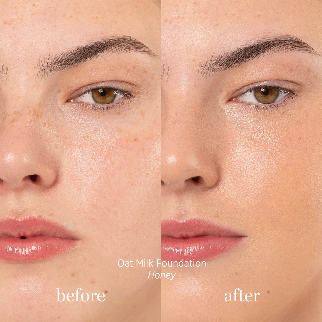 Ere Perez-Oat Milk Foundation-Makeup-ErePerez-OatMilkFoundation-Honey-BEFORE-AFTER-SQ-2000-The Detox Market | Honey - butter cream