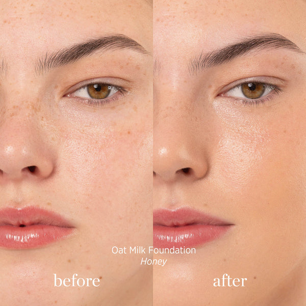 Ere Perez-Oat Milk Foundation-Makeup-ErePerez-OatMilkFoundation-Honey-BEFORE-AFTER-SQ-2000-The Detox Market | Honey - butter cream