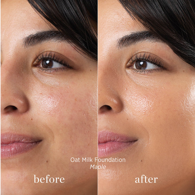 Ere Perez-Oat Milk Foundation-Makeup-ErePerez-OatMilkFoundation-Maple-BEFORE-AFTER-SQ-2000-The Detox Market | Maple - natural tan