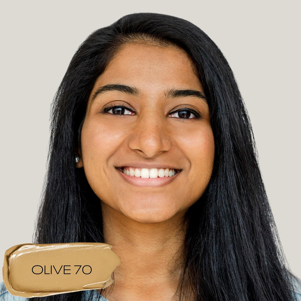 Blurring Ceramide Cream Foundation - Makeup - MOB Beauty - 03_PDP_MOBBEAUTY_BCCF_OLIVE70_LIFESTYLE - The Detox Market | OLIVE 70 medium to light brown with olive undertones