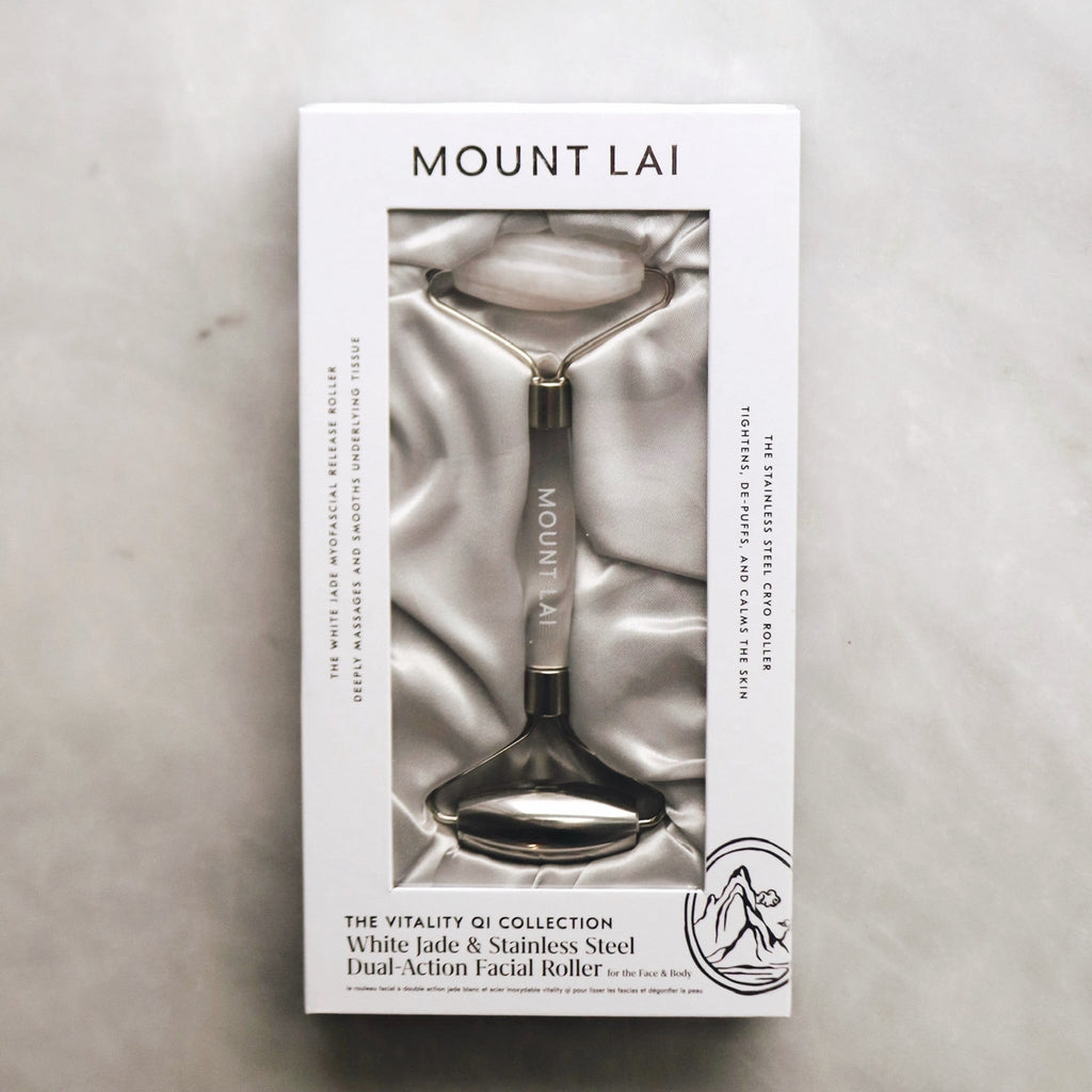 Mount Lai-The Vitality Qi White Jade & Stainless Steel Dual Action Facial Roller-