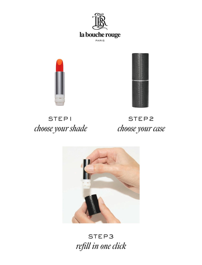 La bouche rouge, Paris-Refillable Vegan Leather Lipstick Case - Black-