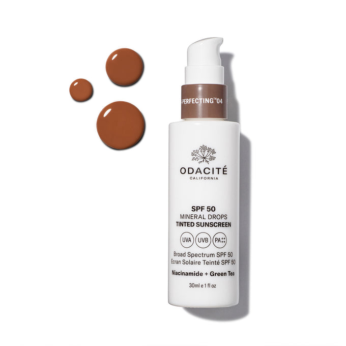 Odacite-Spf 50 Flex-Perfecting™ Mineral Drops Tinted Sunscreen-Sun Care-SPF50Tinted_04_POW_bottle_texture-The Detox Market | 04 - medium deep